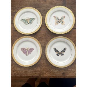 4 Gold Buffet Royal Gallery Butterfly Plates Vintage